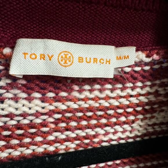 TORY BURCH Olivia Merino Wool Zip Front Cardigan Red Cordovan Women's M - Picture 14 of 16